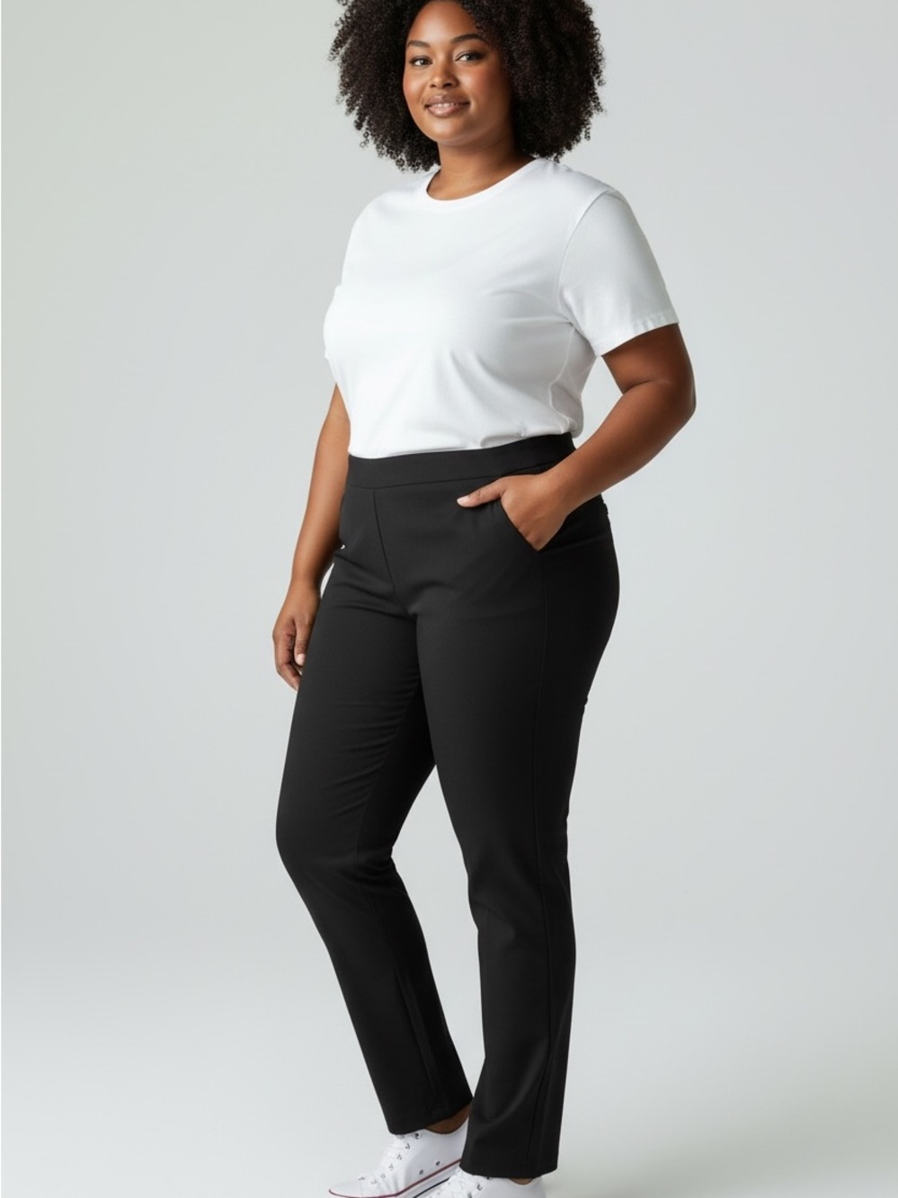 NWT Flatten It Black Pull-On Dress Pants Size 14 Slimming Trousers